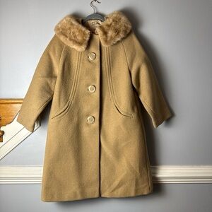 Vintage -60s wool boucle coat. Real Fur Collar Coat - Classic Warmth